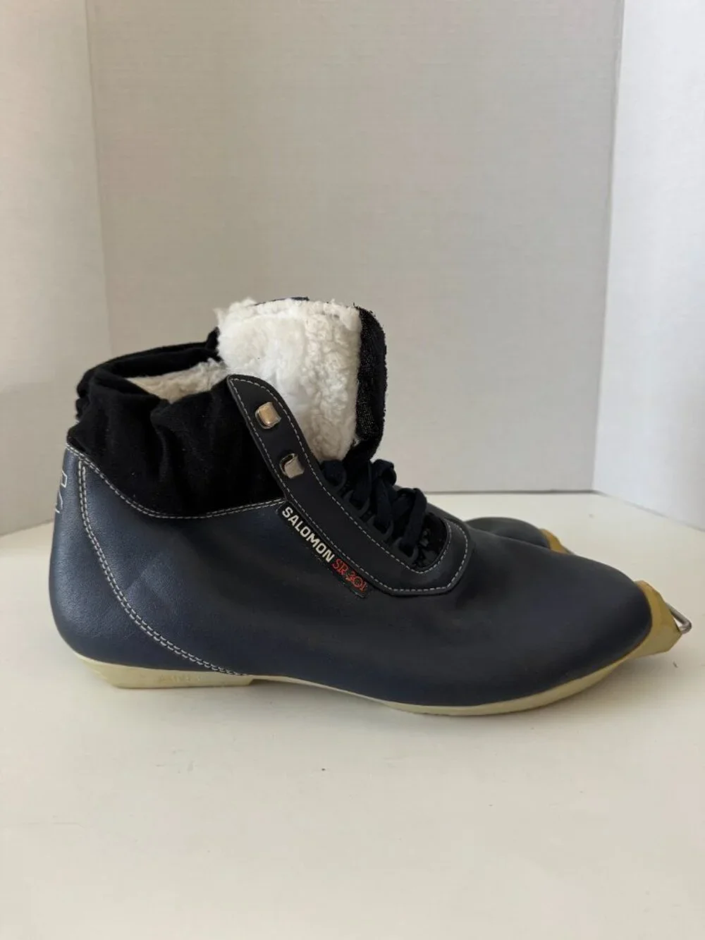 Salomon Vintage SR301 Blue Leather Nordic Cross Country Ski Boot EU46 Duckbill T